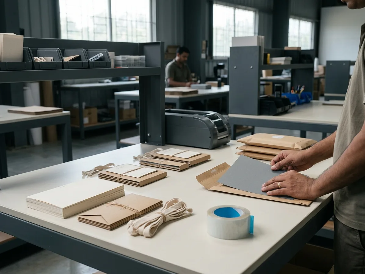 Packaging table mid-workflow