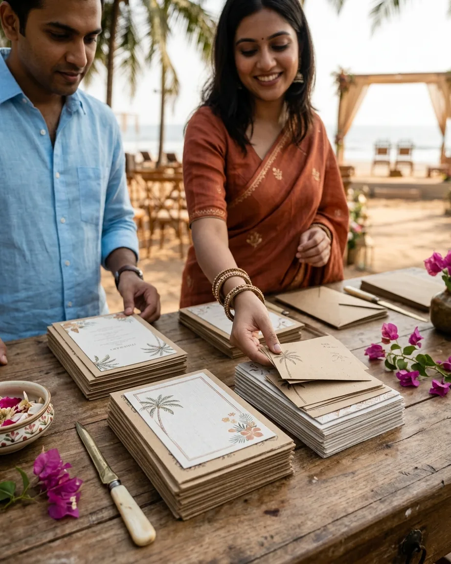 Stacked event name cards and itinerary inserts